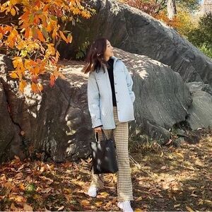 House of sunny blue faux leather quilted jacket